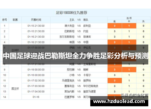 中国足球迎战巴勒斯坦全力争胜足彩分析与预测
